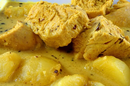 closeup of curry chicken soup
