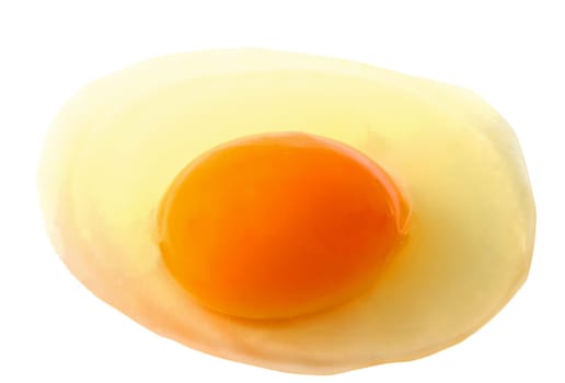 broken egg closeup over white background