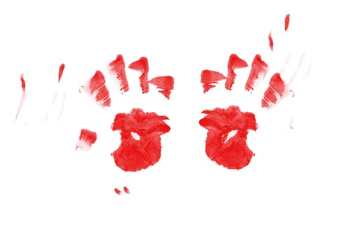 red blood prints on white background