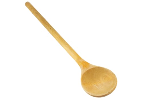 Big wooden mixing spoon over white surface
