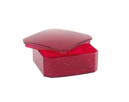 closeup of red ring box over white background