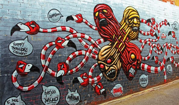 graffiti painting on wall in Melbourne.Hdr shot