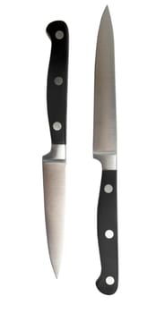 black kitchen knives isolated on white