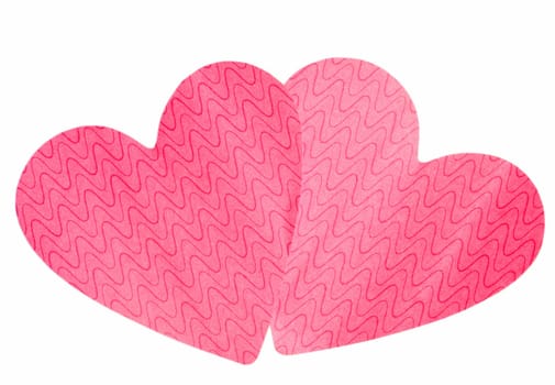 two paper hearts isolated over white