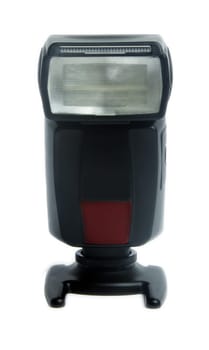 black camera speedlight flash on white