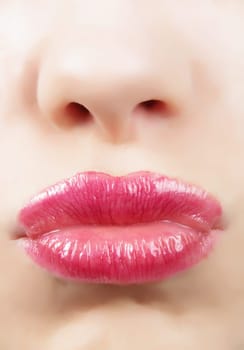 closeup of bright red lips