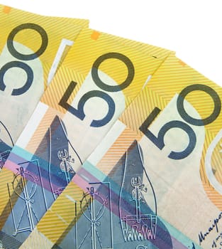 australian fifty dollars notes on white