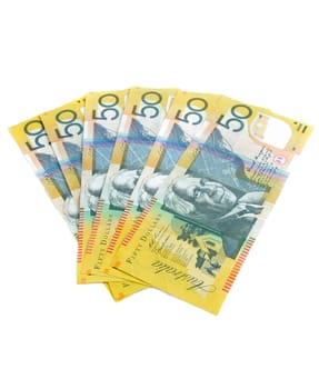 australian fifty dollars notes on white