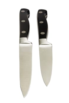 black kitchen knives isolated on white