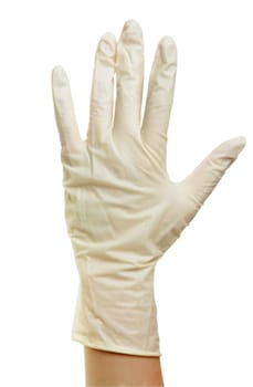 hand with medical gloves on white