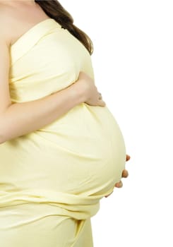 pregnant woman belly on white
