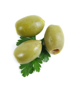 closeup of green stuffed olives