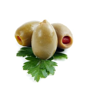 closeup of green stuffed olives