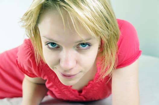 beautiful girl  sitting on bed