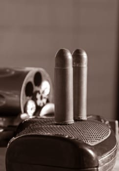 old rusty bullets on the revolver