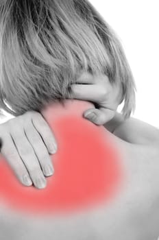 woman has a back pain. toned picture