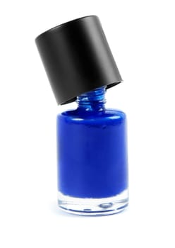 blue nail polish bottle on white