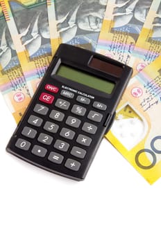 australian money with calculator over white