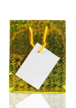 yellow holiday gift bag with space for text