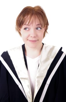 closeup of girl wearing graduation gown