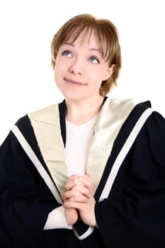 closeup of girl wearing graduation gown