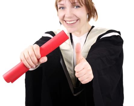 closeup of girl wearing graduation gown