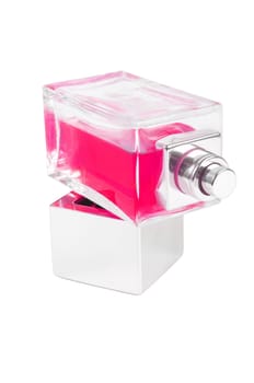 pink perfume bottle over white surface