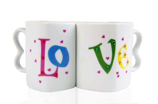 two love mugs in heart shape