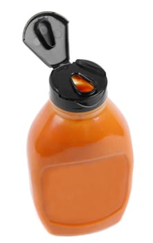 yellow sauce bottle isolated on white