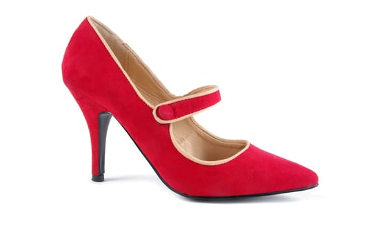red female shoe over white
