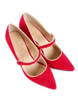 red female shoes over white