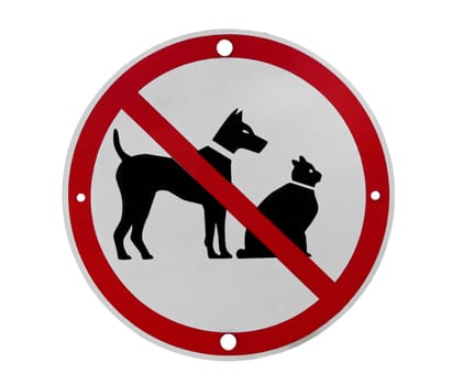 road sign saying no dogs or cats