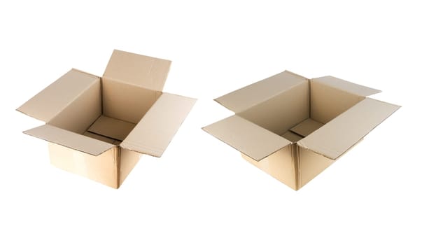 closeup of carton boxes over white