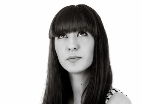 portrait of beautiful girl on white