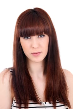 portrait of beautiful girl on white