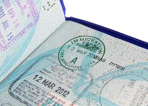 visa stamps in open passport page