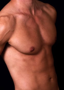 shape of sporty male body on dark