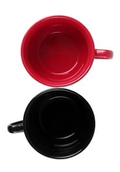 black and  red cups over white