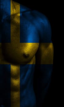 Sweden flag painted on body