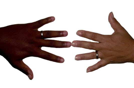 salvador, bahia / brazil - february 13, 2011: hand of black man and hand of white woman are seen together in the city of Salvador..