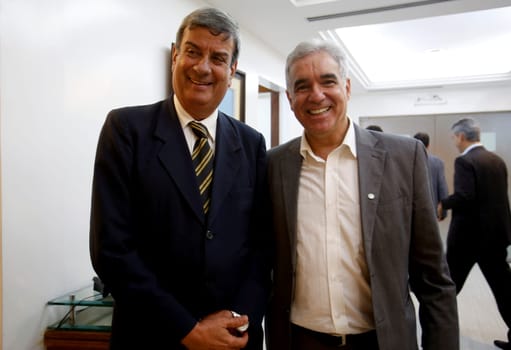 salvador, bahia / brazil - may 20, 2019: Couber Martins, mayor of Feira de Santana and Ze Neto, state deputy, are seen in the city of Salvador.