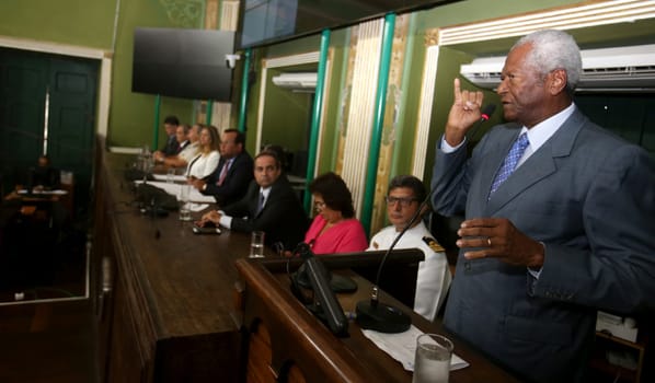 salvador, bahia / brazil - march 11, 2019: Edvaldo Brito, councilor of the city of Salvador is seen during a speech at the Plenary Cosme de Farias....