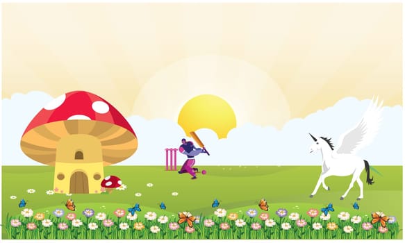 man is playing with horse in a garden