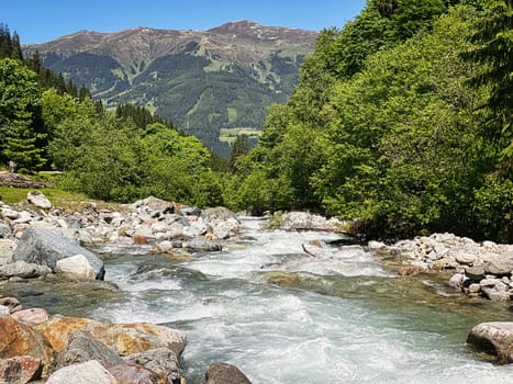 Mountain Stream European Alps, beautiful landscape of river Habach in Habachtal in Salzburger Land