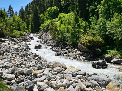 Mountain Stream European Alps, beautiful landscape of river Habach in Habachtal in Salzburger Land