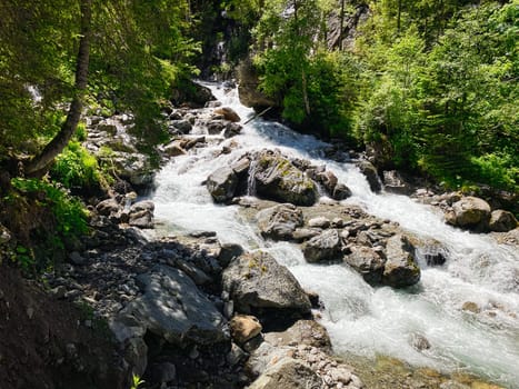 Mountain Stream European Alps, beautiful landscape of river Habach in Habachtal in Salzburger Land
