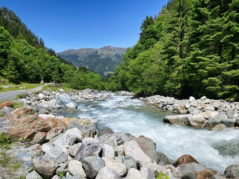 Mountain Stream European Alps, beautiful landscape of river Habach in Habachtal in Salzburger Land