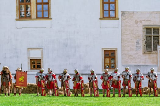 Alba Iulia, Romania - May 04, 2019: Roman Legionnaires of Legio XIII Gemina during the Festival Roman Apulum "Revolta""."