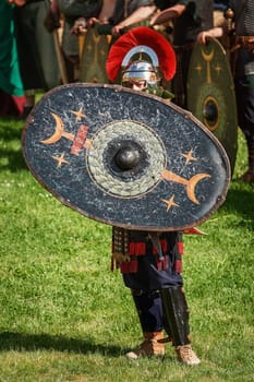 Alba Iulia, Romania - May 04, 2019: Roman Legionnairy during the Festival Roman Apulum "Revolta""."