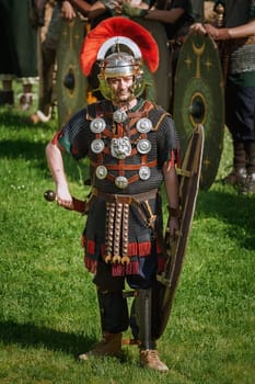 Alba Iulia, Romania - May 04, 2019: Roman Legionnairy during the Festival Roman Apulum "Revolta""."